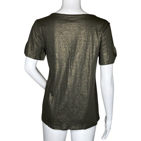 Loft Shirt Womens Small Gray Gold Shimmer Open Twist Sleeve Casual Versatile - Picture 3 of 9